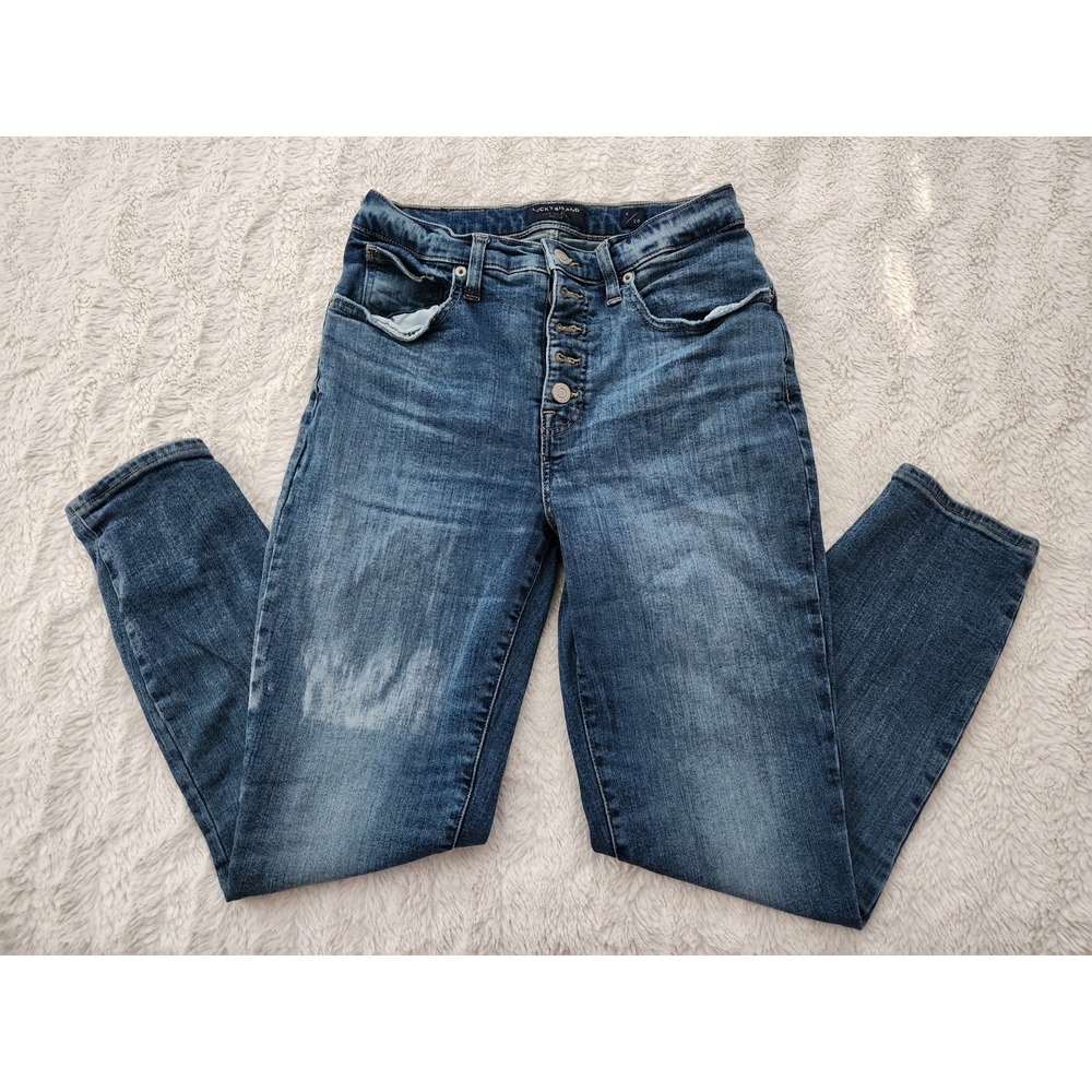 Lucky Brand Women's High Rise Button Fly Skinny Jeans Blue Denim Size 6/28